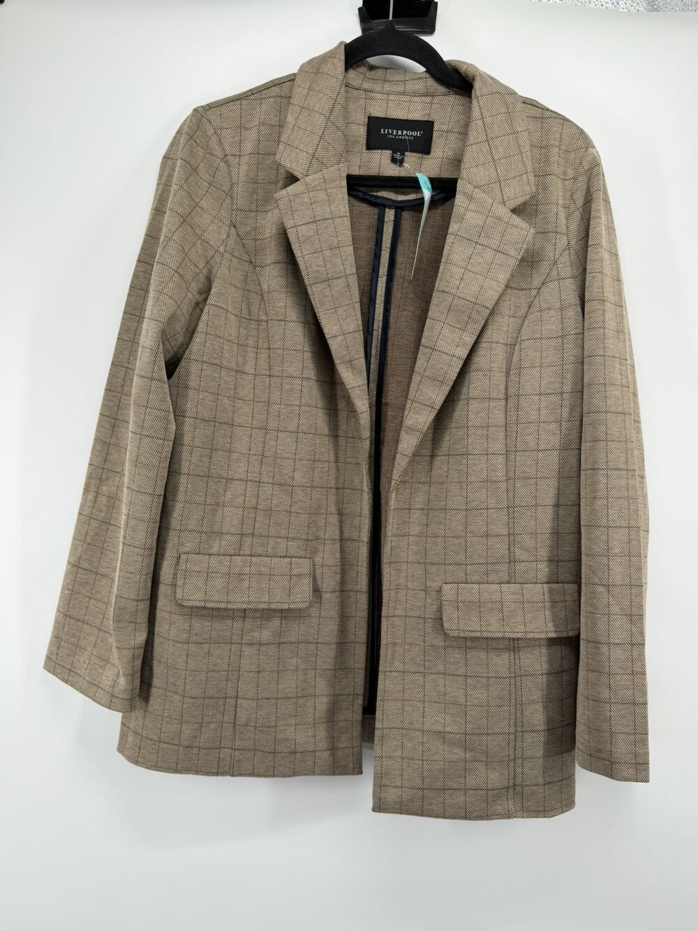 Liverpool Women's Princess Darts Boyfriend Blazer Khaki Grid Check Medium NWT